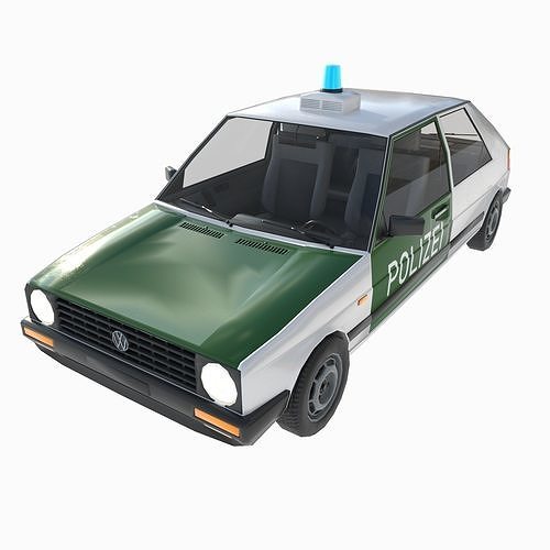 VW Volkswagen golf 2 police in Germany Low-poly 3D model 2