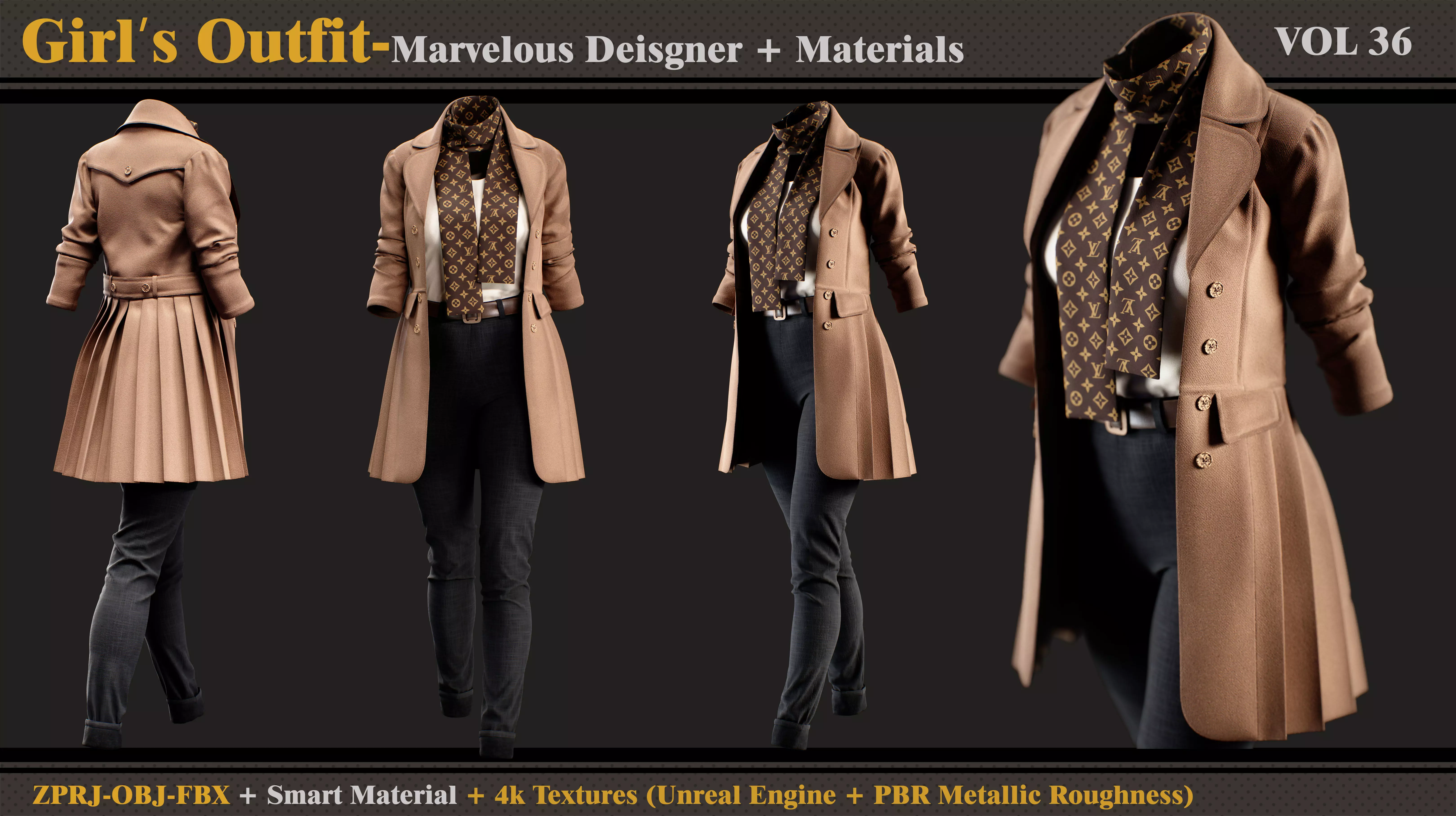 Girls Outfit- MD-Clo3d-Smart Material-Textures-OBJ - FBX 3D model