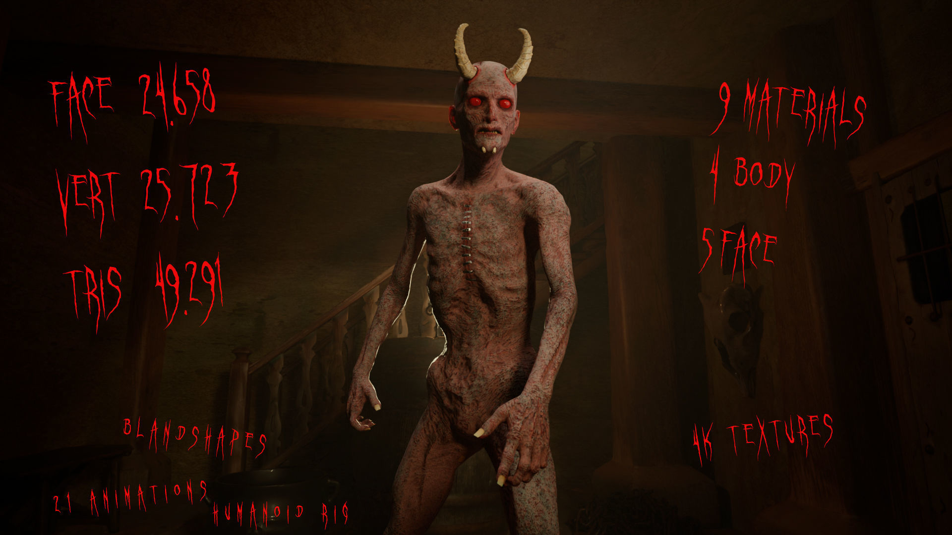 The Demon game character for Horror and Fantasy games Low-poly 3D model_2