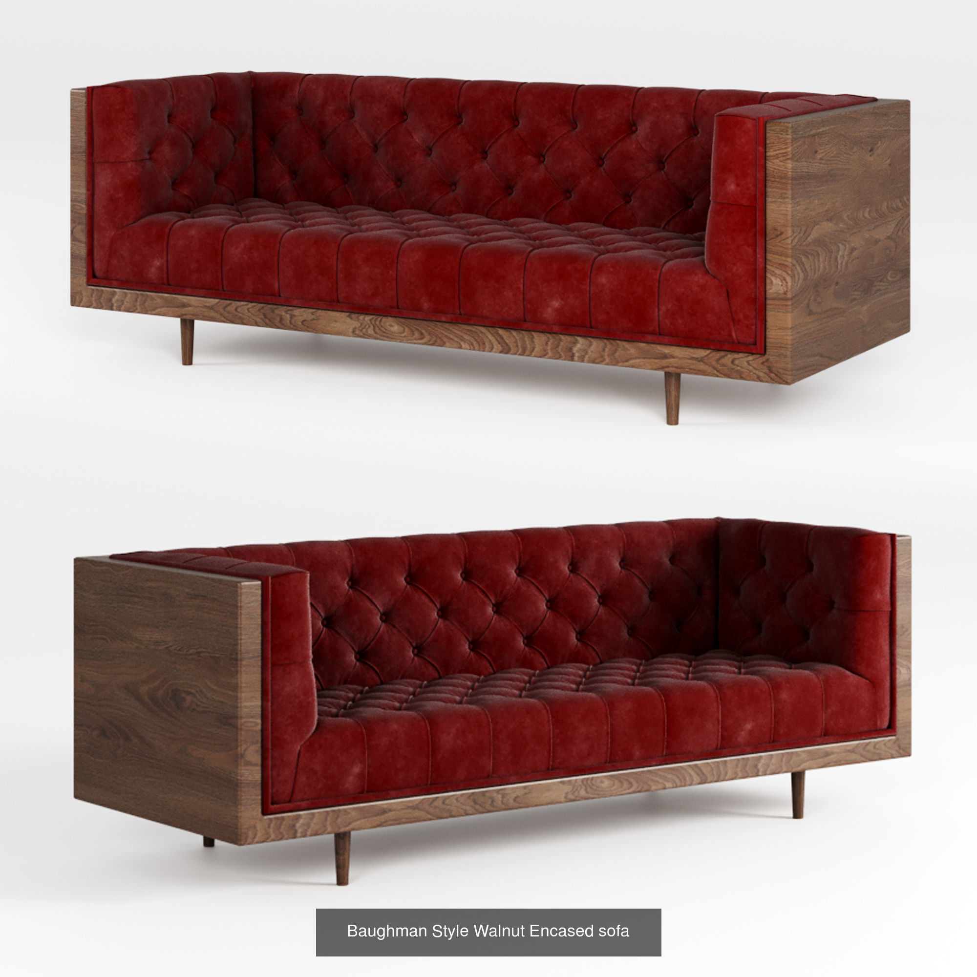 Baughman Style Walnut Encased sofa 3D Model Collection_2