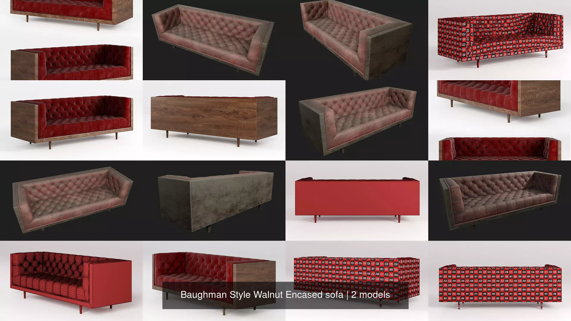 Baughman Style Walnut Encased sofa 3D Model Collection_0