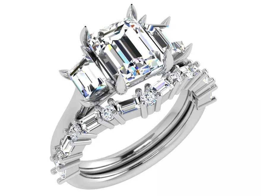 Emerald Diamond Ring With Band 4371 3D print model