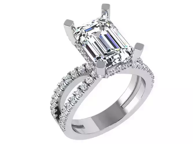 Emerald Cut Split Shank Ring 4394
