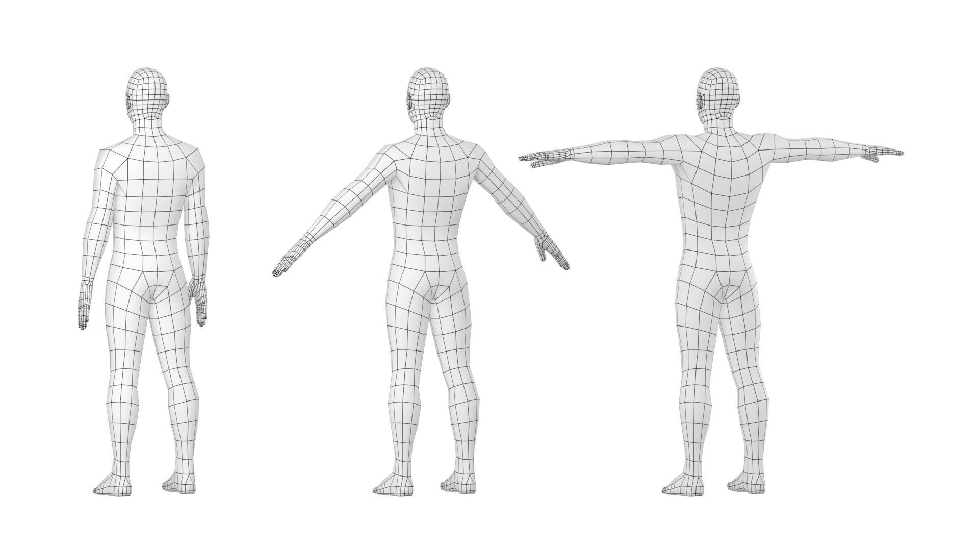Natural Male in 3 Modeling Poses Base Mesh 3D model_10