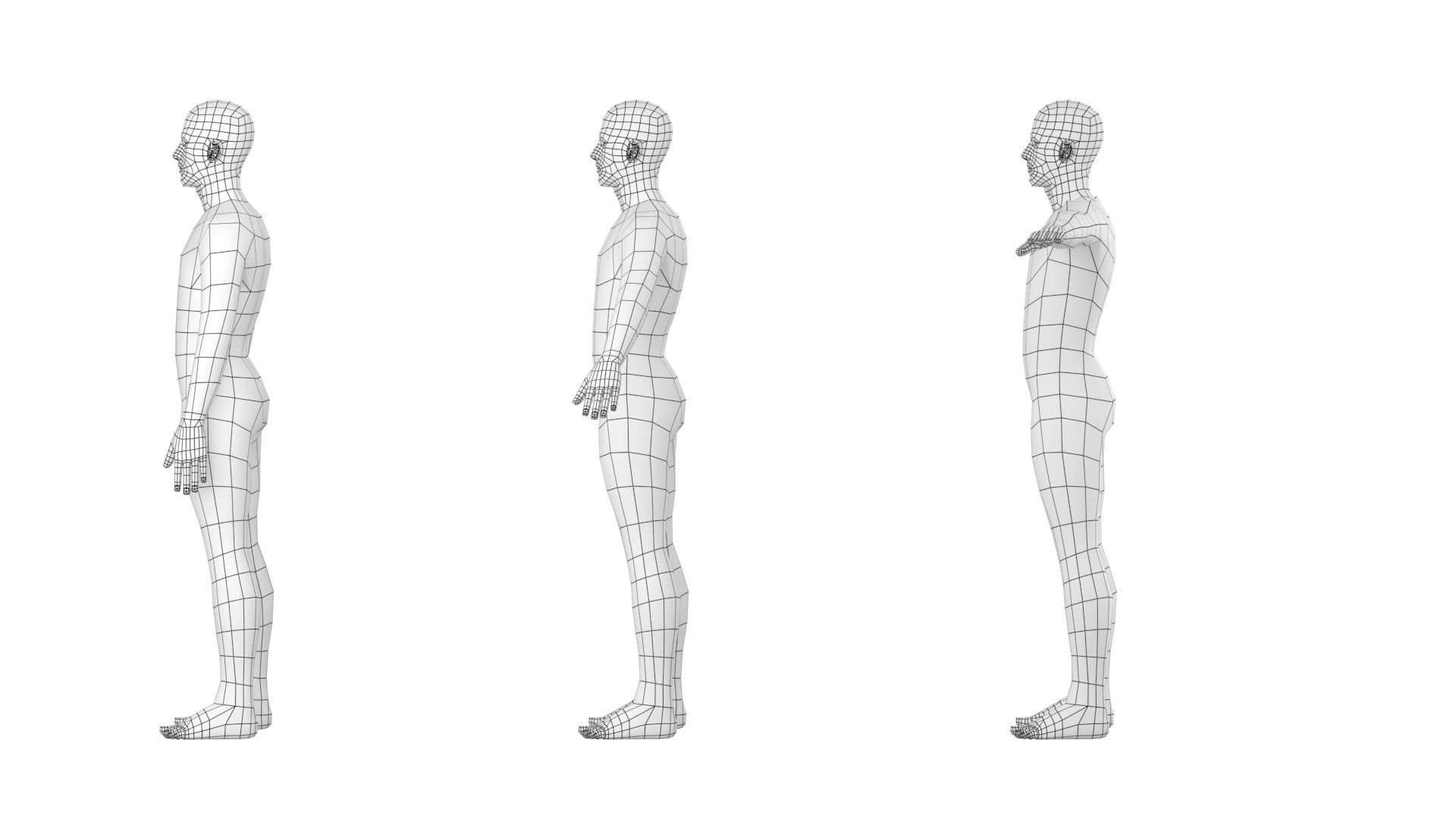 Natural Male in 3 Modeling Poses Base Mesh 3D model_12