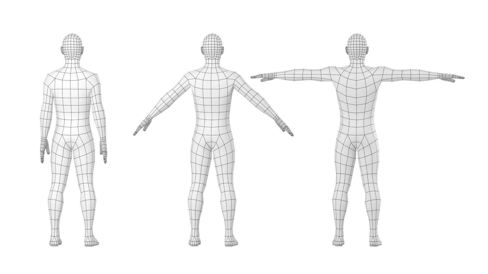 Natural Male in 3 Modeling Poses Base Mesh 3D model_9