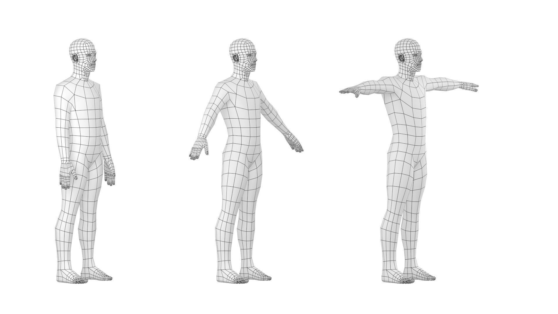Natural Male in 3 Modeling Poses Base Mesh 3D model_5
