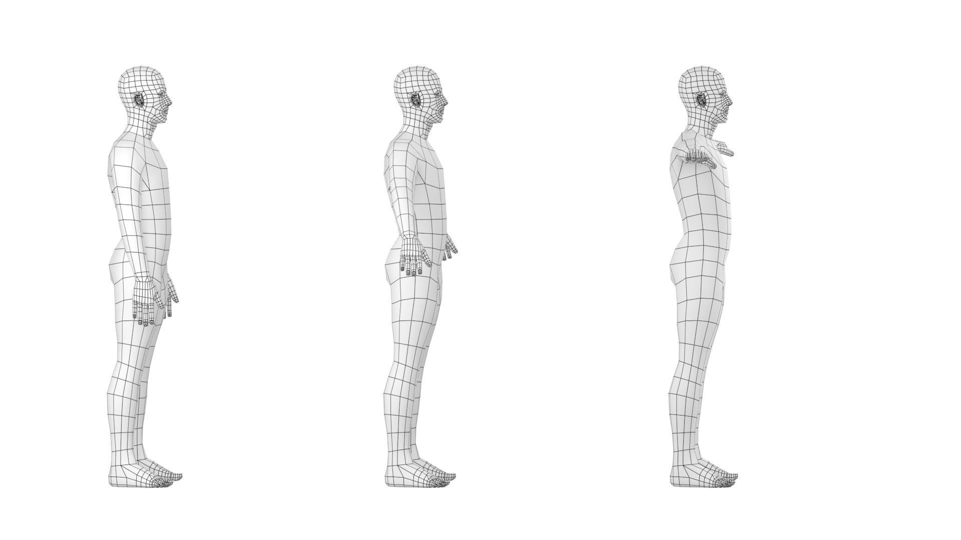 Natural Male in 3 Modeling Poses Base Mesh 3D model_6