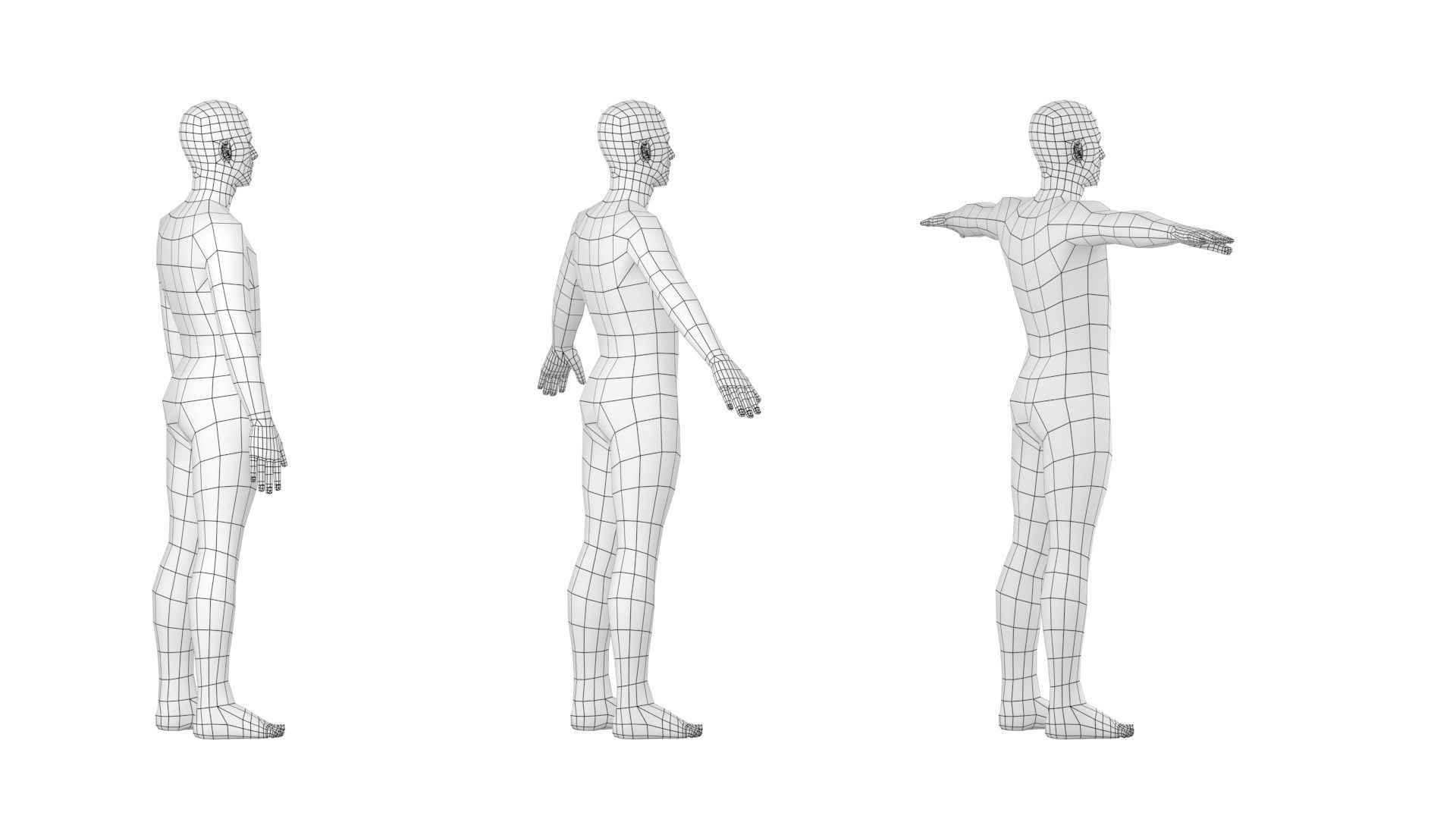 Natural Male in 3 Modeling Poses Base Mesh 3D model_7