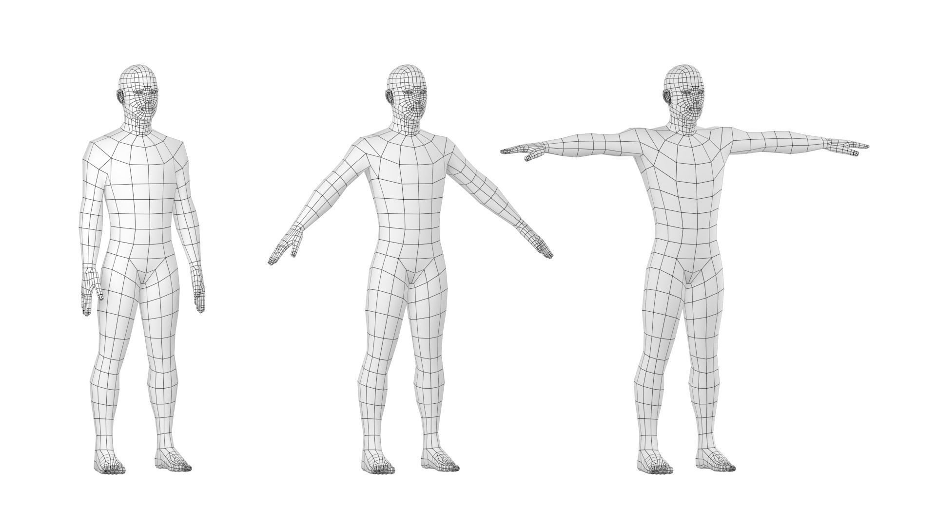 Natural Male in 3 Modeling Poses Base Mesh 3D model_4