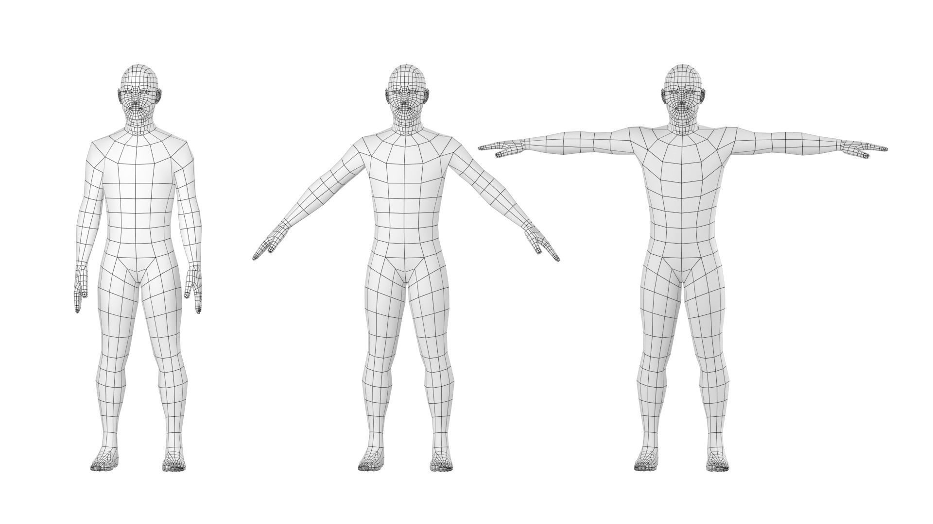 Natural Male in 3 Modeling Poses Base Mesh 3D model_3