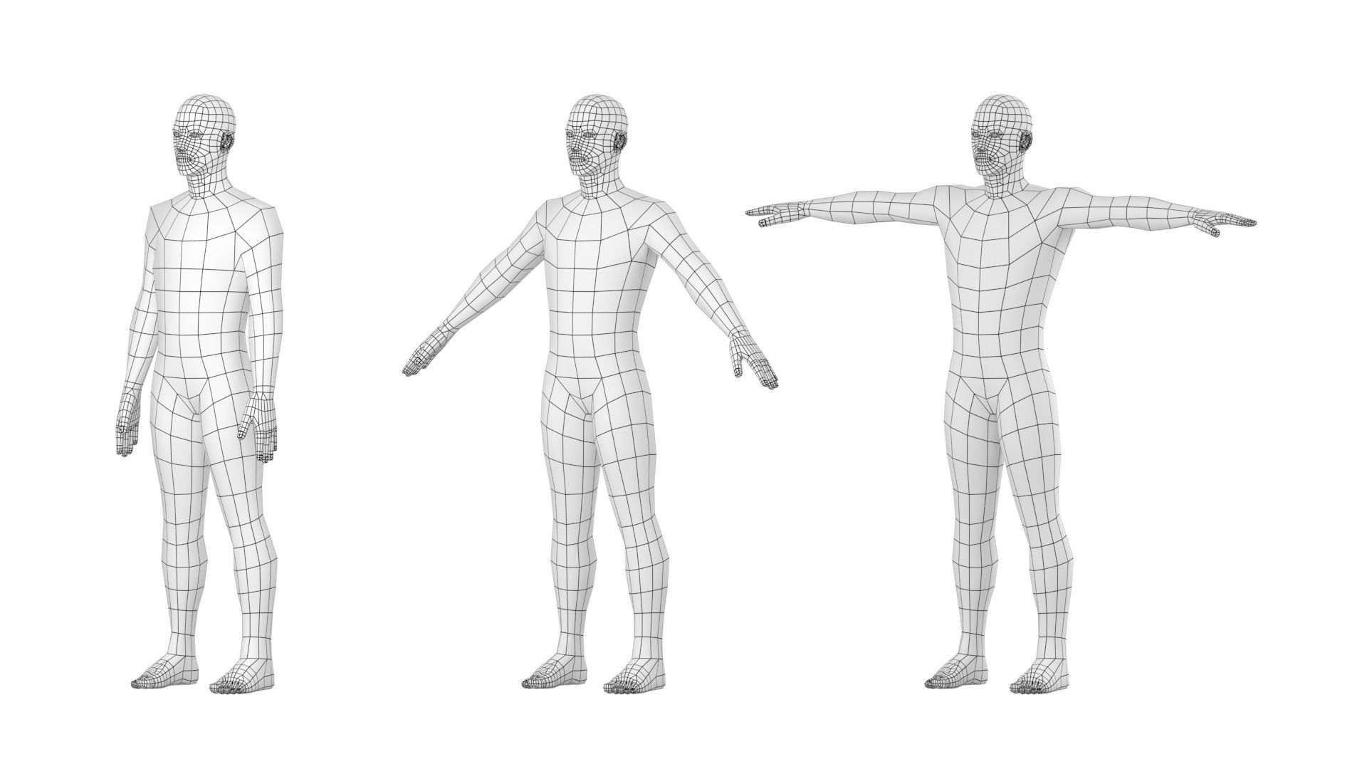 Natural Male in 3 Modeling Poses Base Mesh 3D model_2