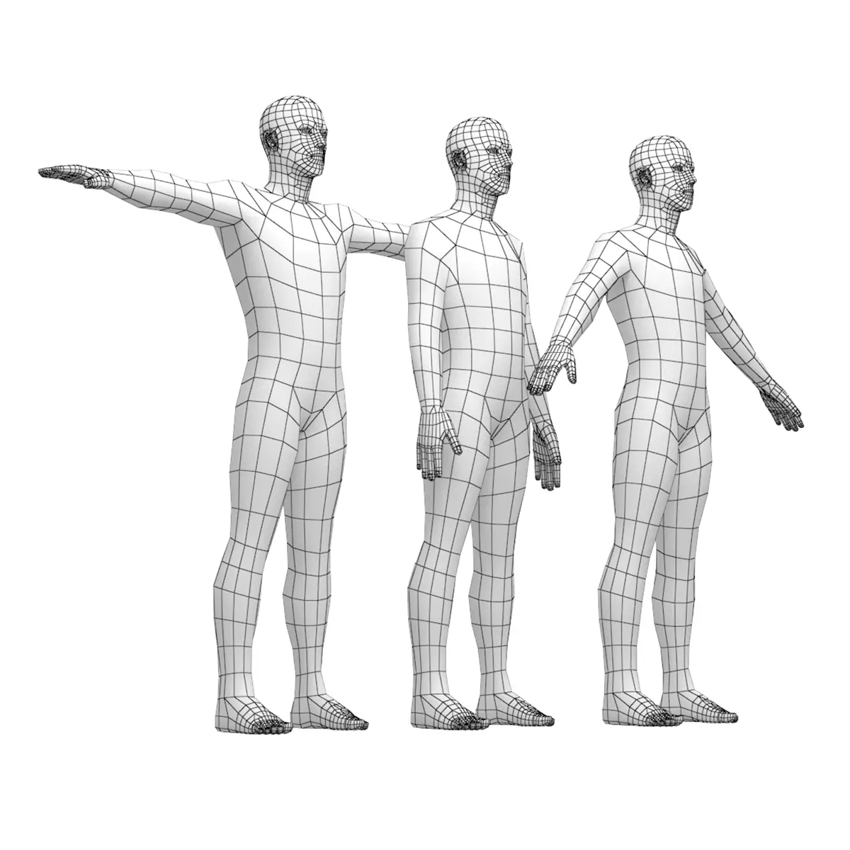 Natural Male in 3 Modeling Poses Base Mesh 3D model_0