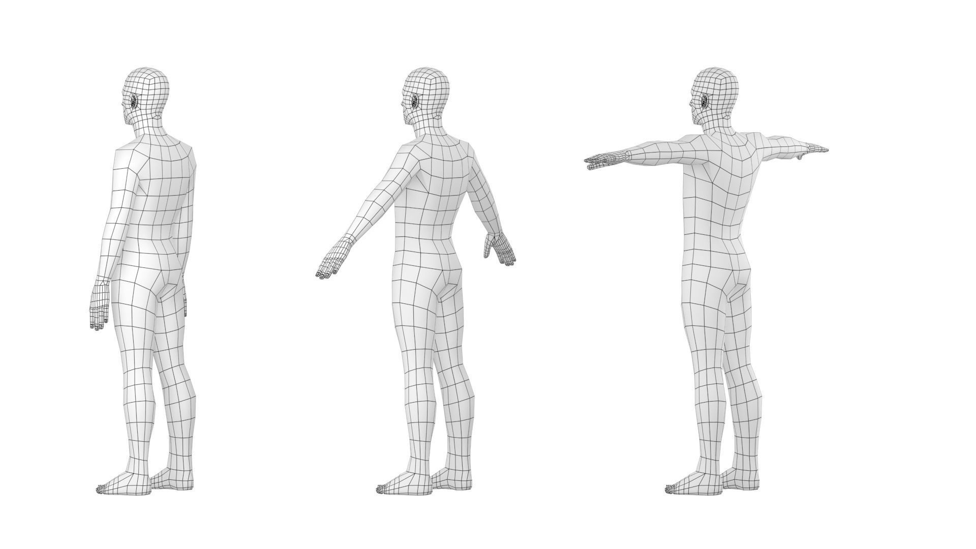 Natural Male in 3 Modeling Poses Base Mesh 3D model_11