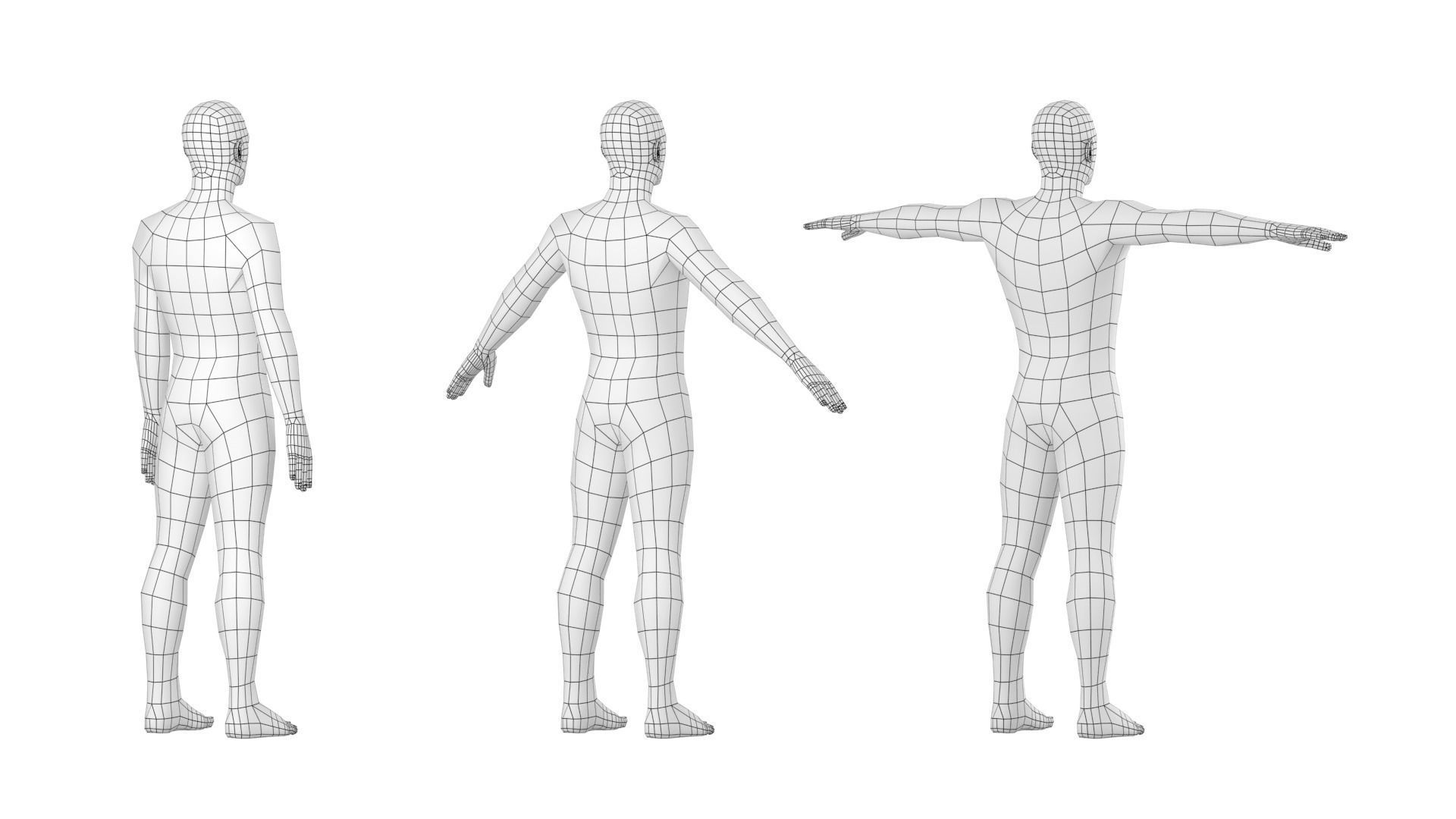 Natural Male in 3 Modeling Poses Base Mesh 3D model_8
