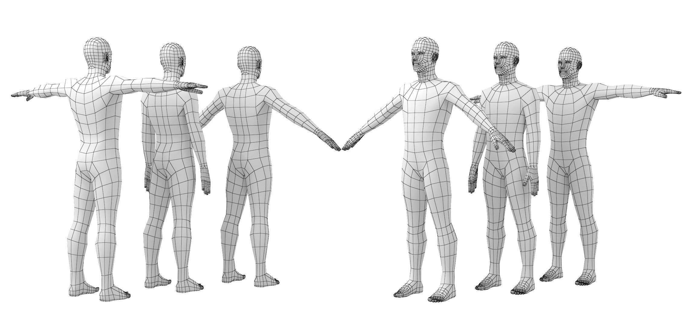 Natural Male in 3 Modeling Poses Base Mesh 3D model_18