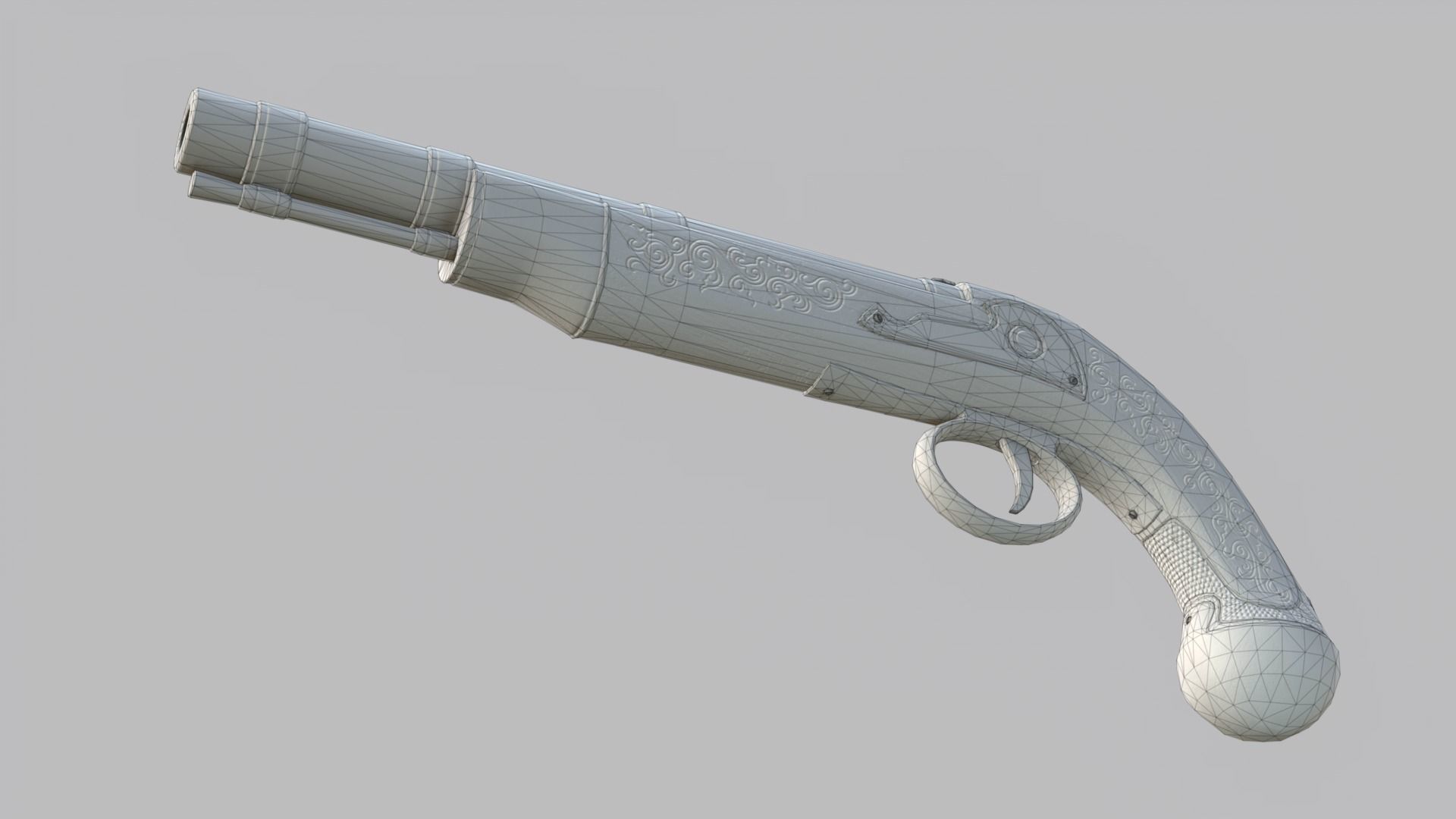 Pirate flintlock pistol with holster Low-poly 3D model_41