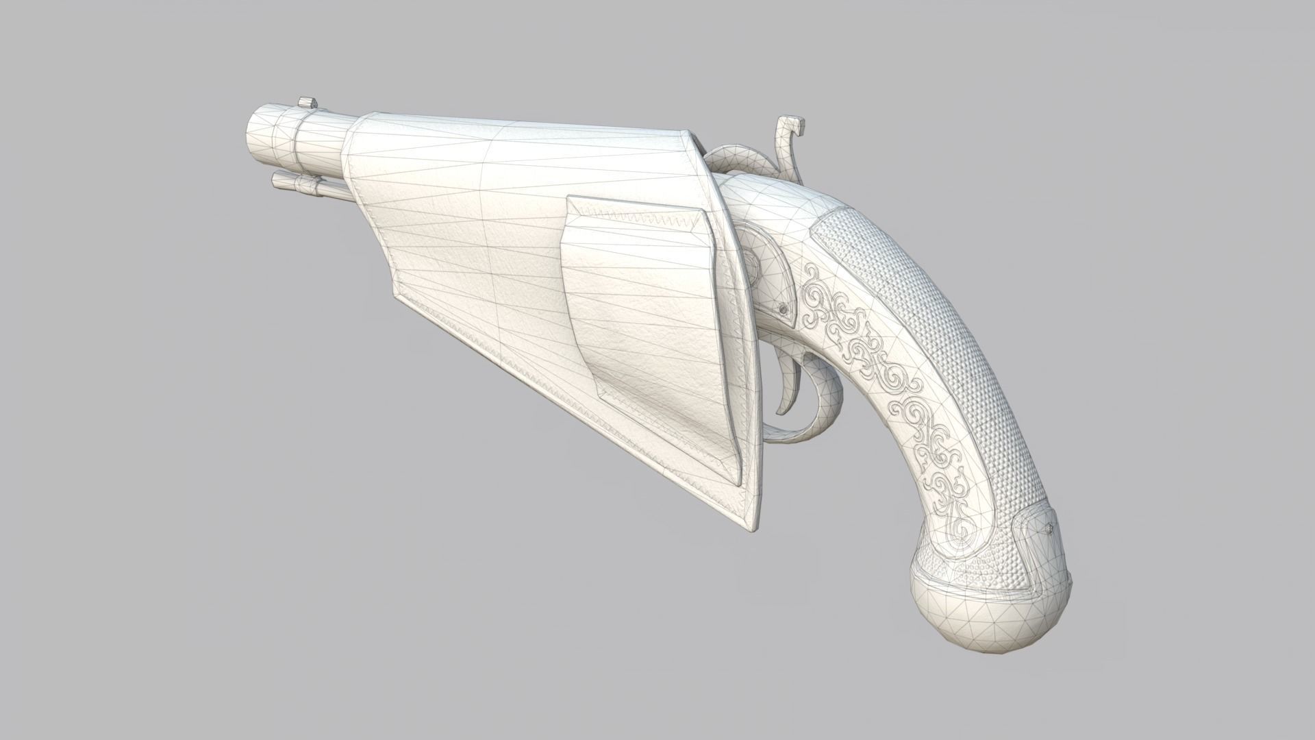 Pirate flintlock pistol with holster Low-poly 3D model_36
