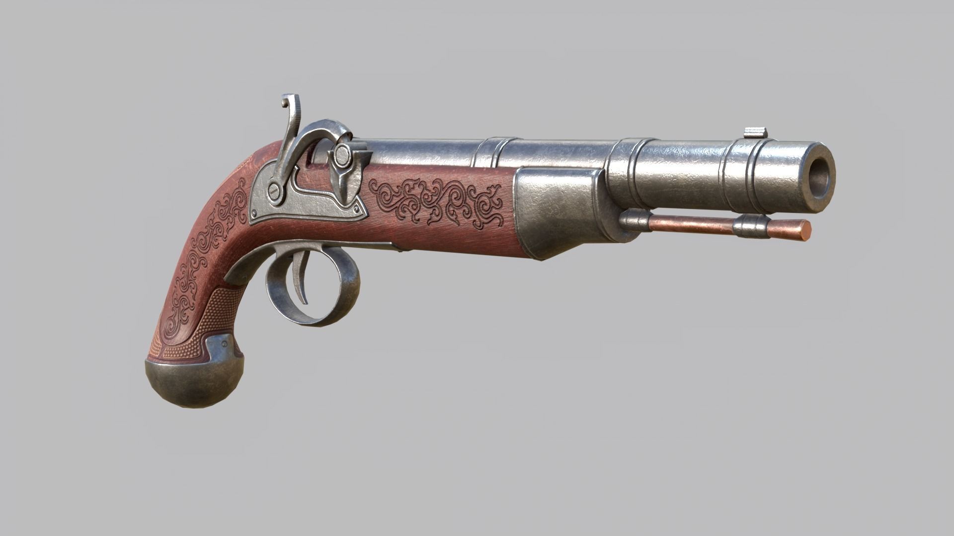 Pirate flintlock pistol with holster Low-poly 3D model_23