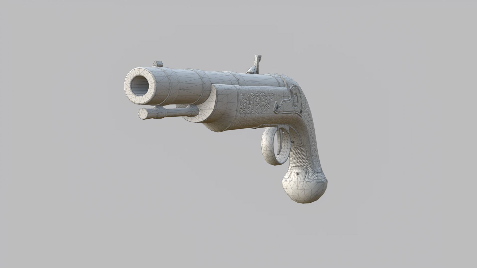 Pirate flintlock pistol with holster Low-poly 3D model_46