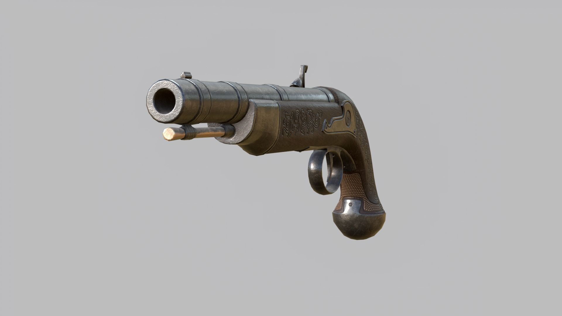 Pirate flintlock pistol with holster Low-poly 3D model_19