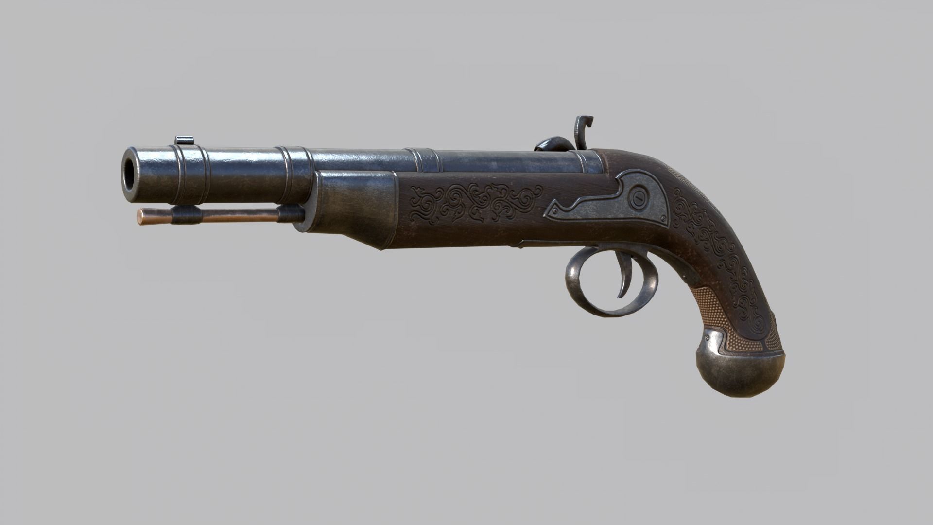 Pirate flintlock pistol with holster Low-poly 3D model_18