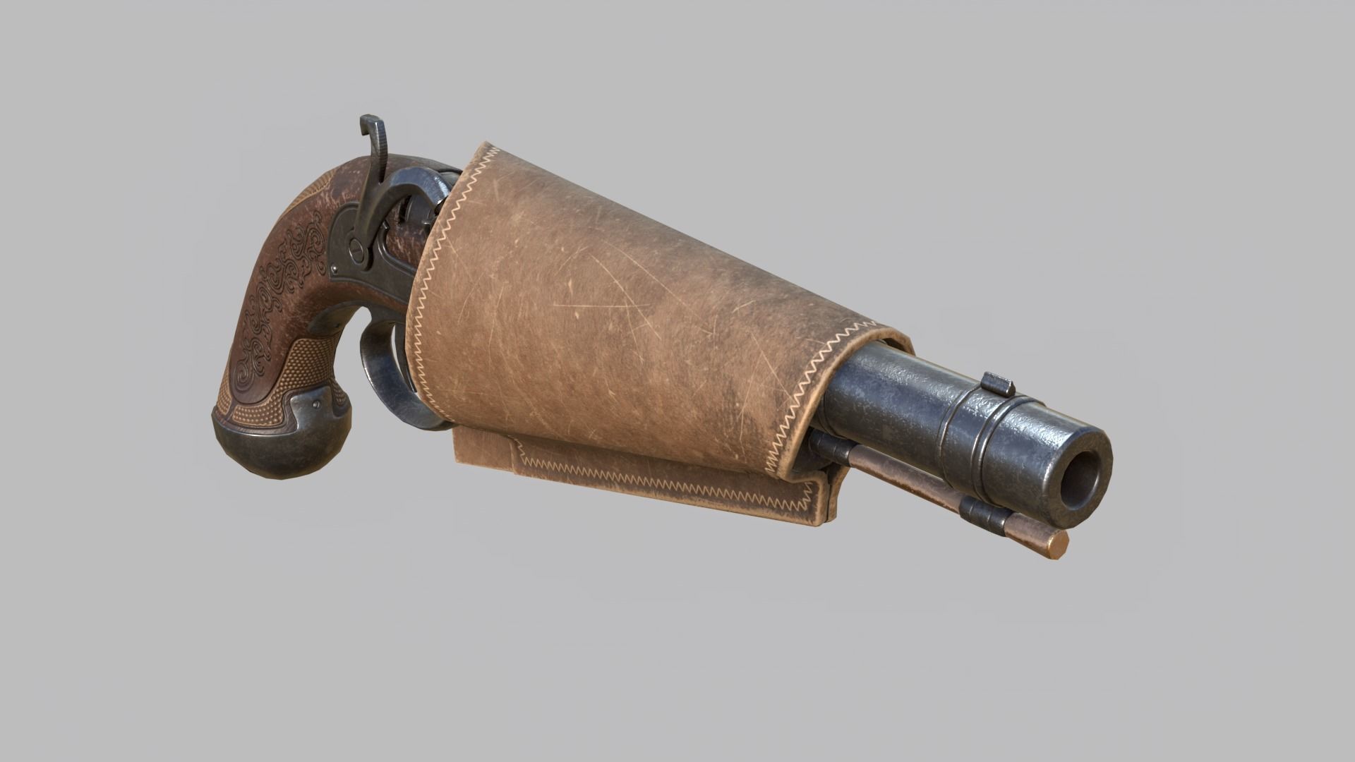 Pirate flintlock pistol with holster Low-poly 3D model_6
