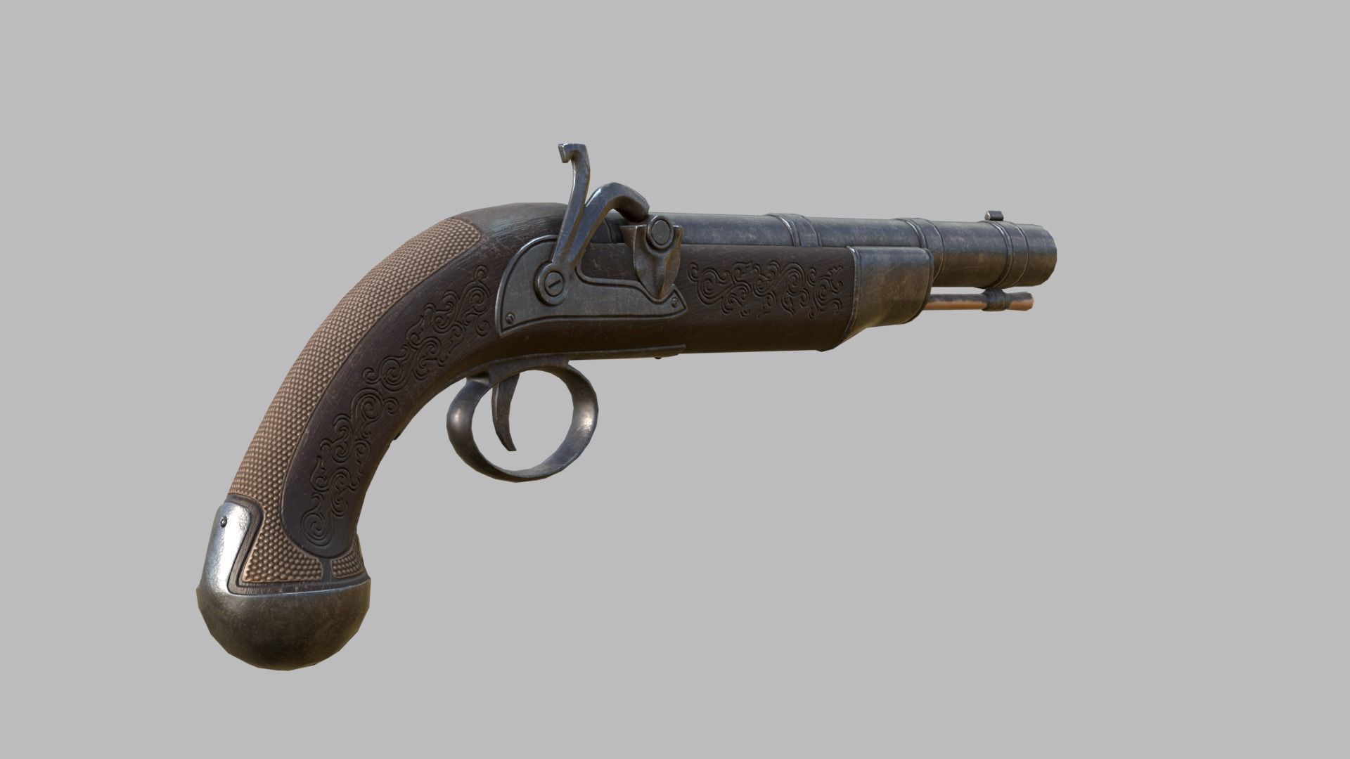 Pirate flintlock pistol with holster Low-poly 3D model_16