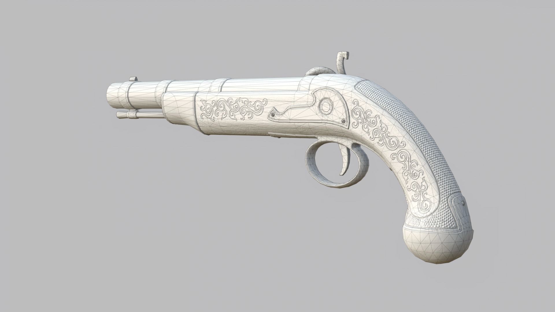 Pirate flintlock pistol with holster Low-poly 3D model_44