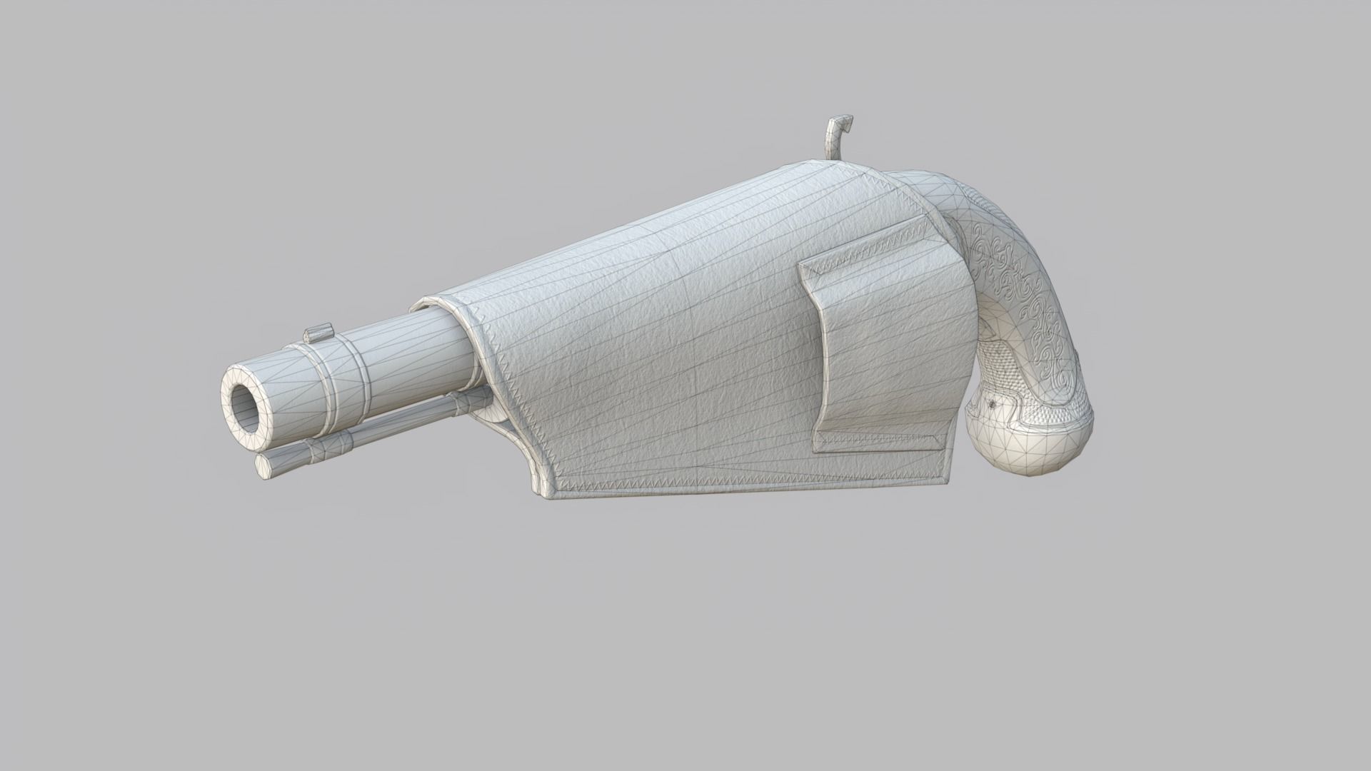 Pirate flintlock pistol with holster Low-poly 3D model_37
