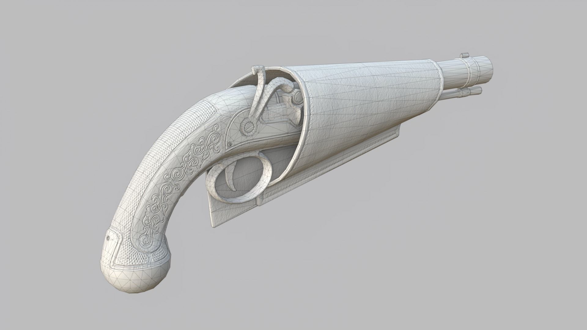 Pirate flintlock pistol with holster Low-poly 3D model_35