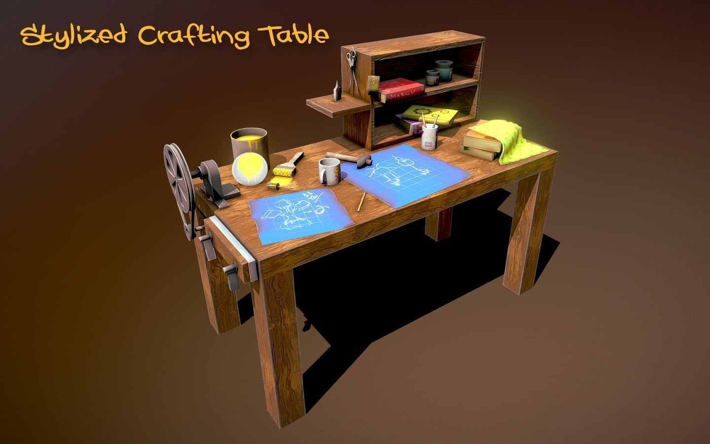 Stylized Crafting Table Low-poly 3D model_1