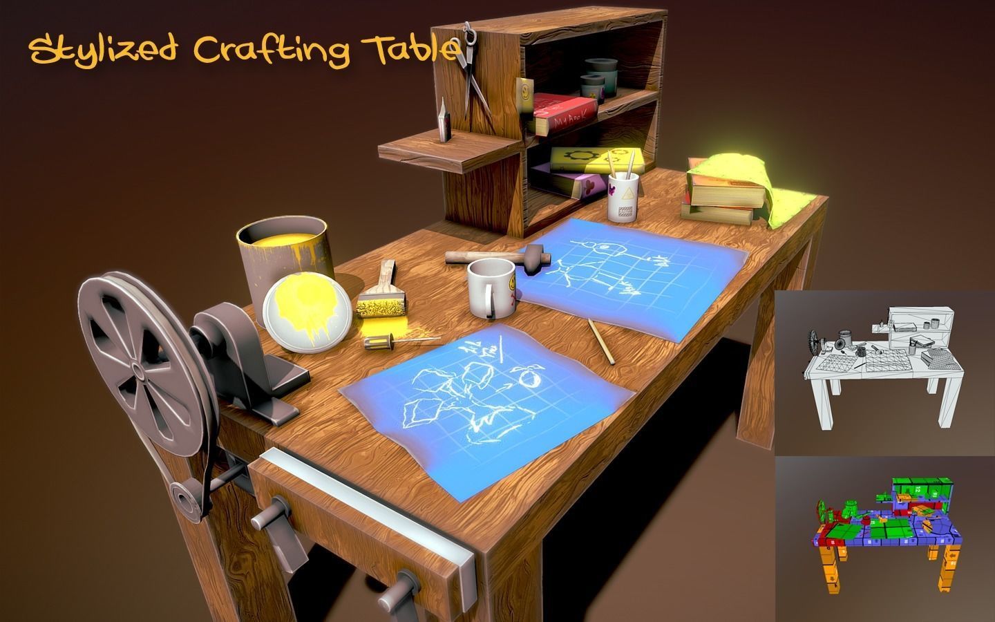 Stylized Crafting Table Low-poly 3D model_2