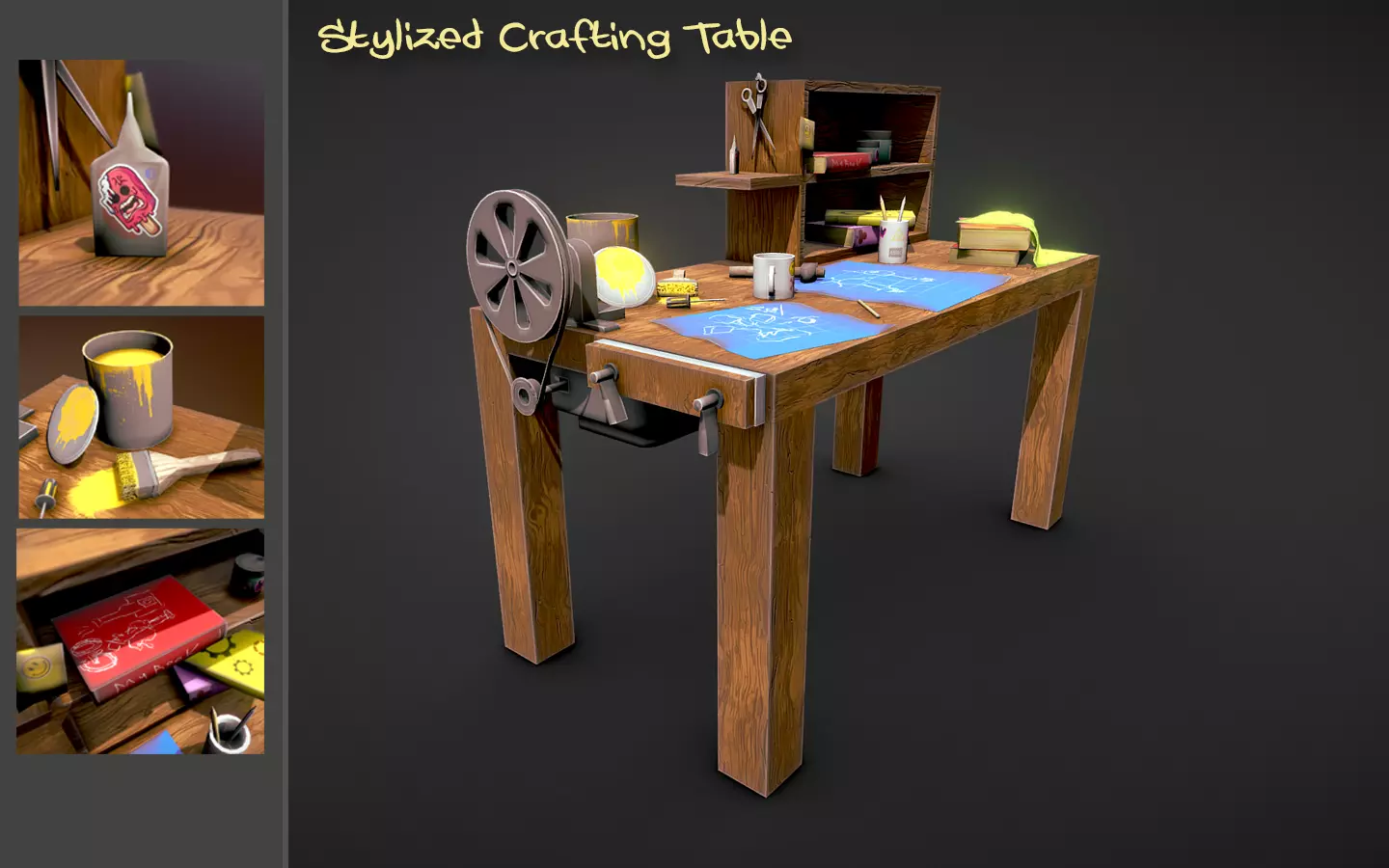 Stylized Crafting Table Low-poly 3D model_0