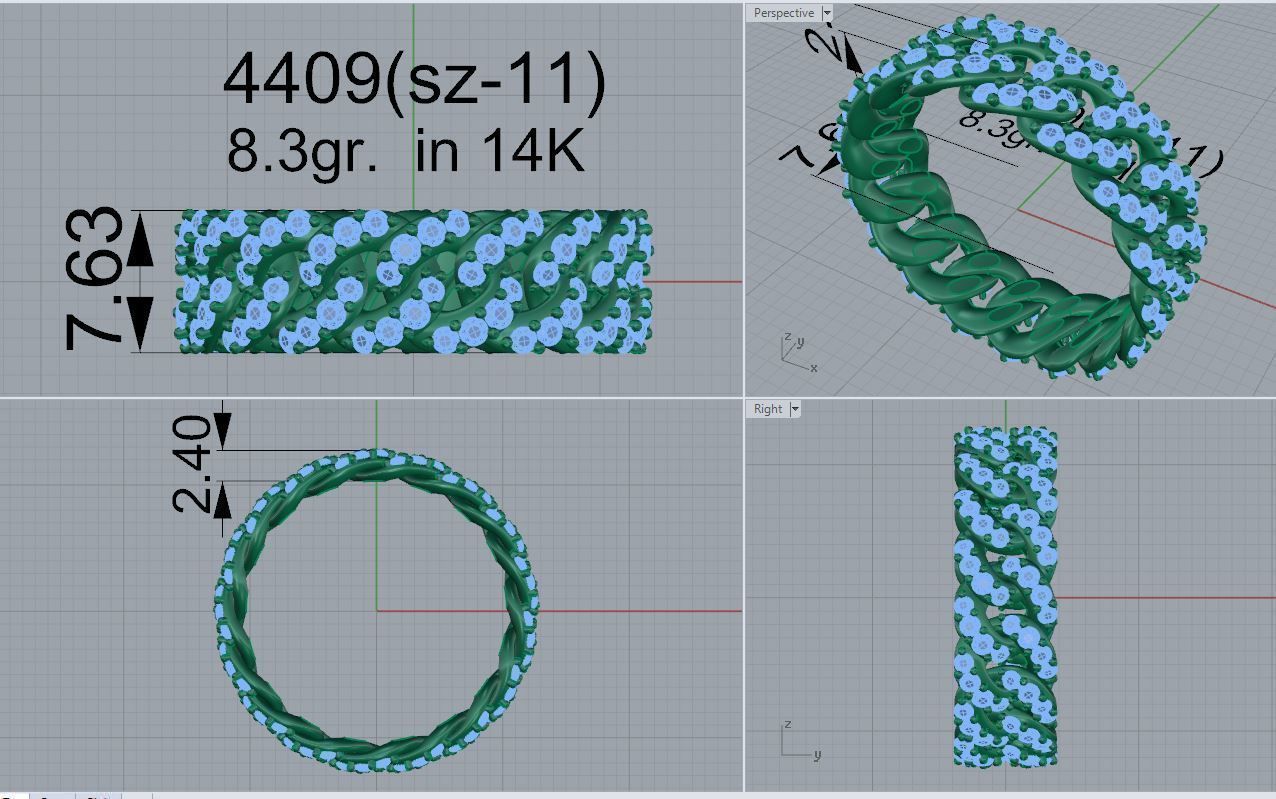 Cumin Chain Diamond Ring 4409 3D print model_5