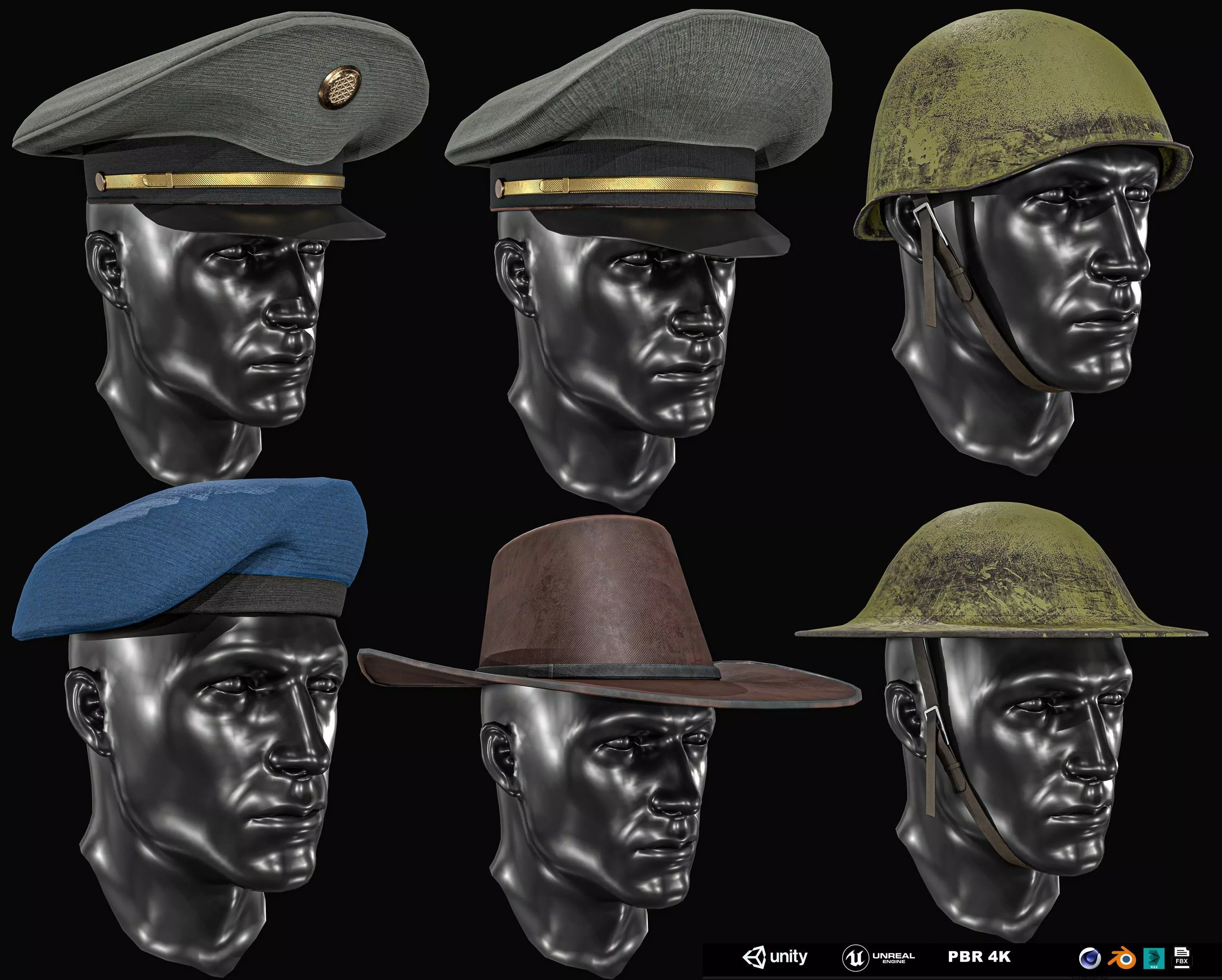 Army Officer Service Cap Package Low-poly 3D model