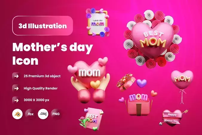 Mother Day 3d Illustration Icon Pack 