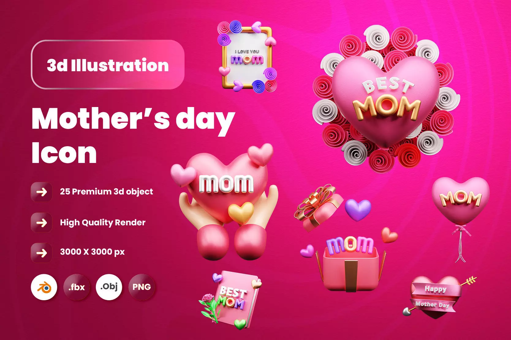 Mother Day 3d Illustration Icon Pack  3D model_0