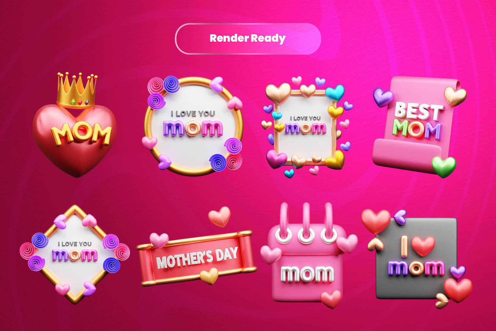 Mother Day 3d Illustration Icon Pack  3D model_1