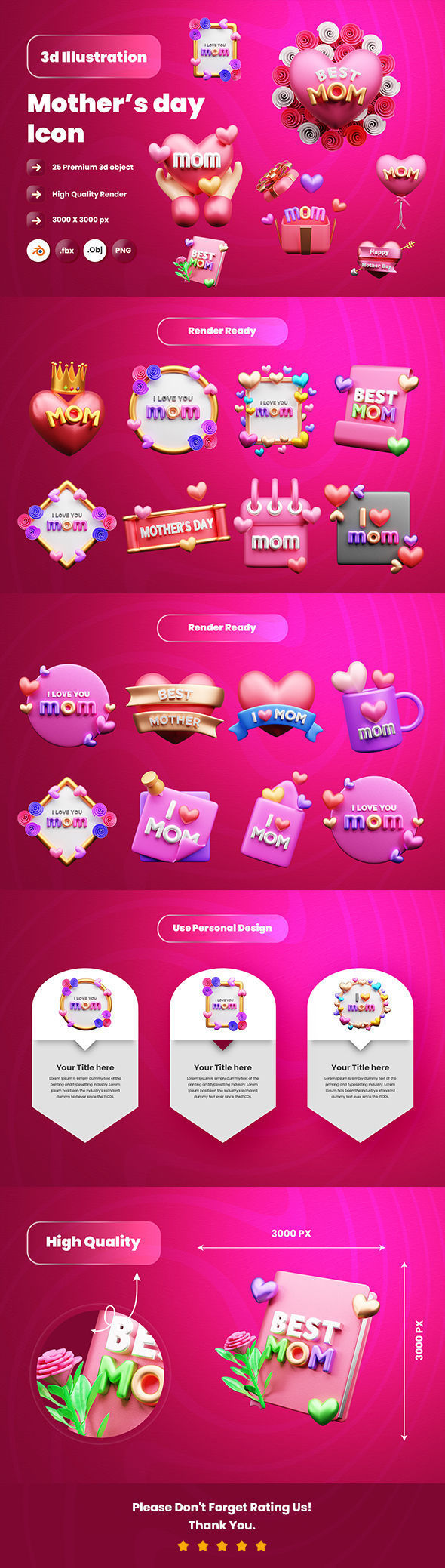 Mother Day 3d Illustration Icon Pack  3D model_5