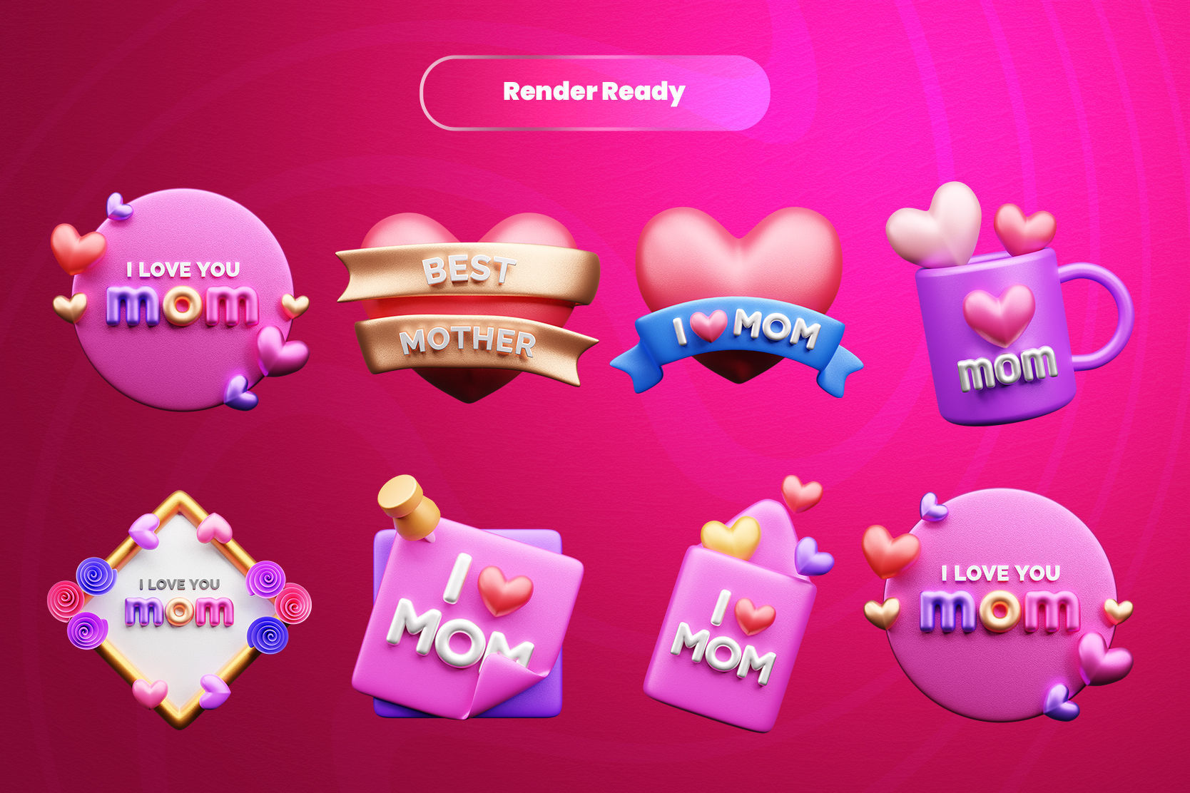 Mother Day 3d Illustration Icon Pack  3D model_2
