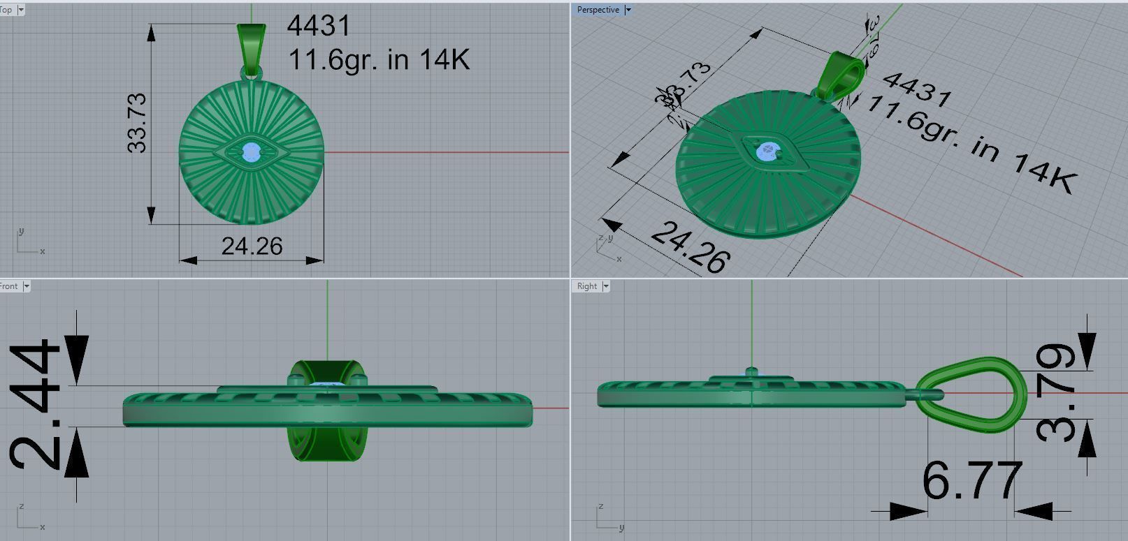 Eye Circle Pendant 4431 3D print model_5