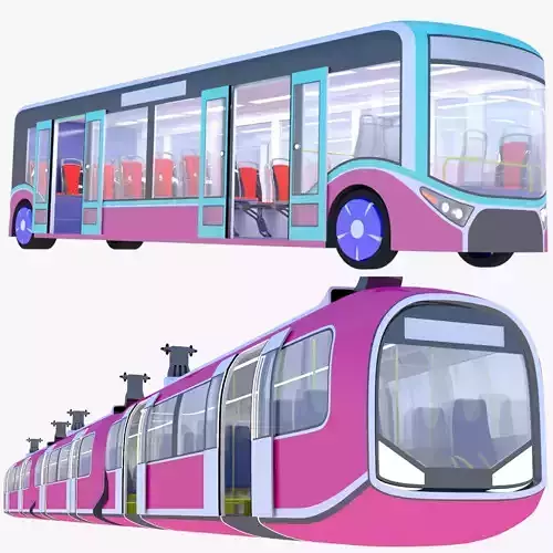 Elevated train and city bus 3D Model Collection