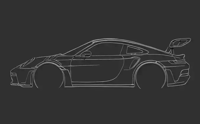 Porsche 911 GT3 RS model 992 Silhouette Metal Wall Art STL