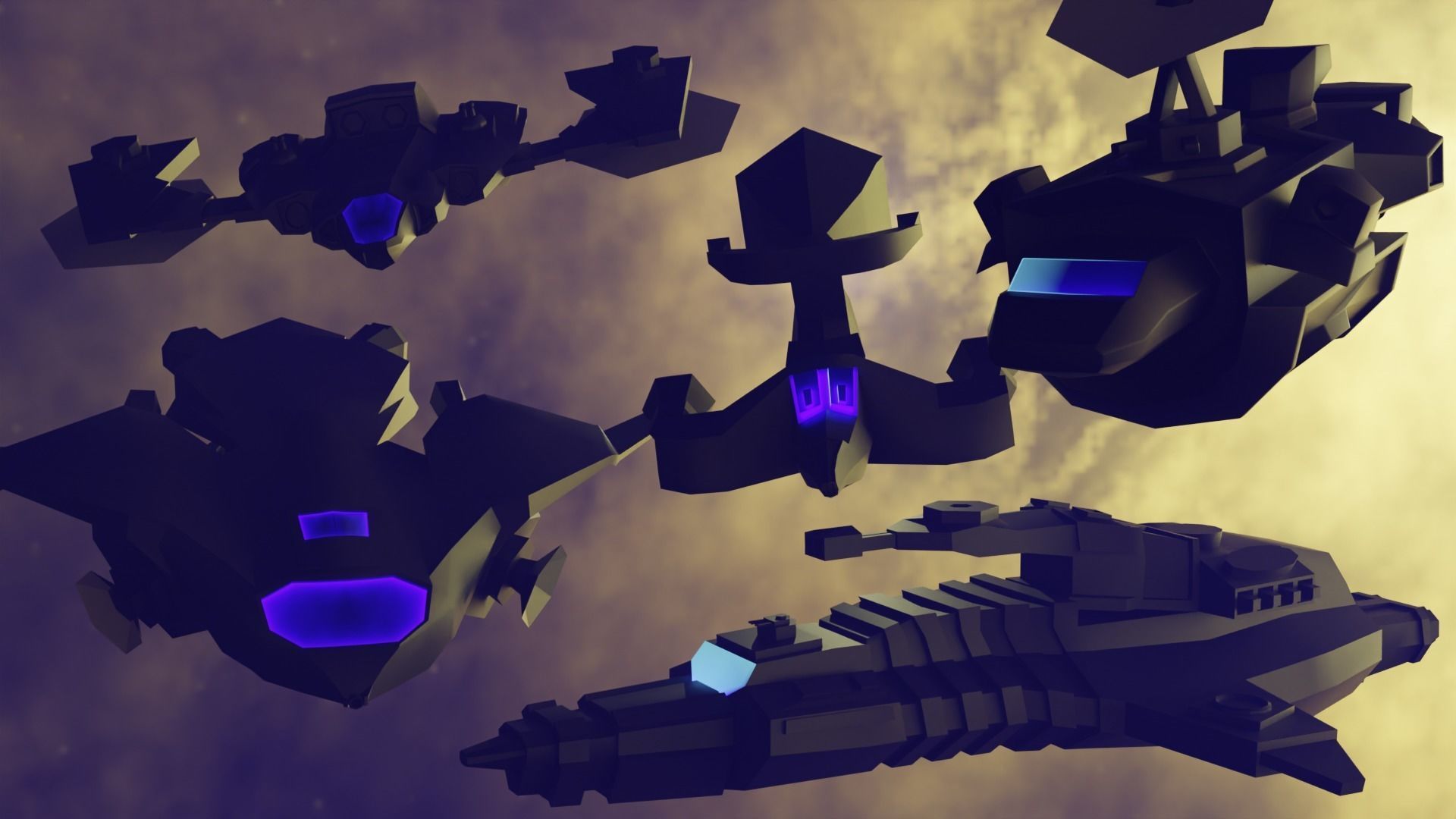 Low Poly Spaceship Pack Low-poly 3D model_1