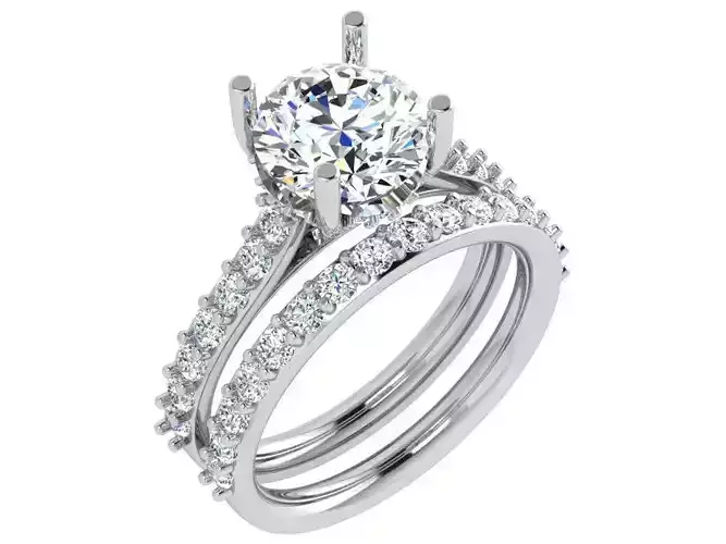 Round Diamond Ring With Band 4445