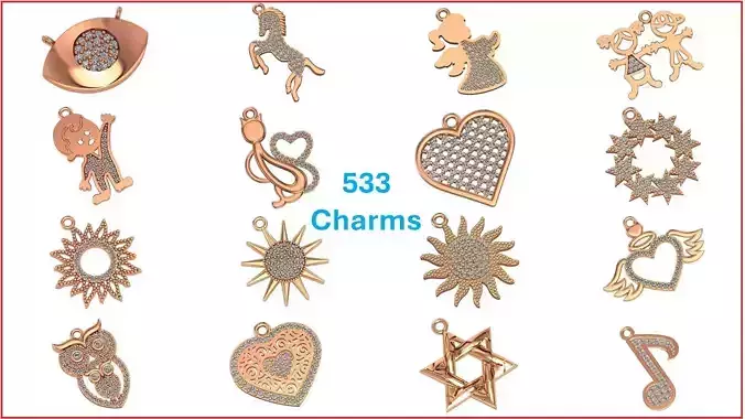 533 Charms Pendant Necklace 3D Model Collection