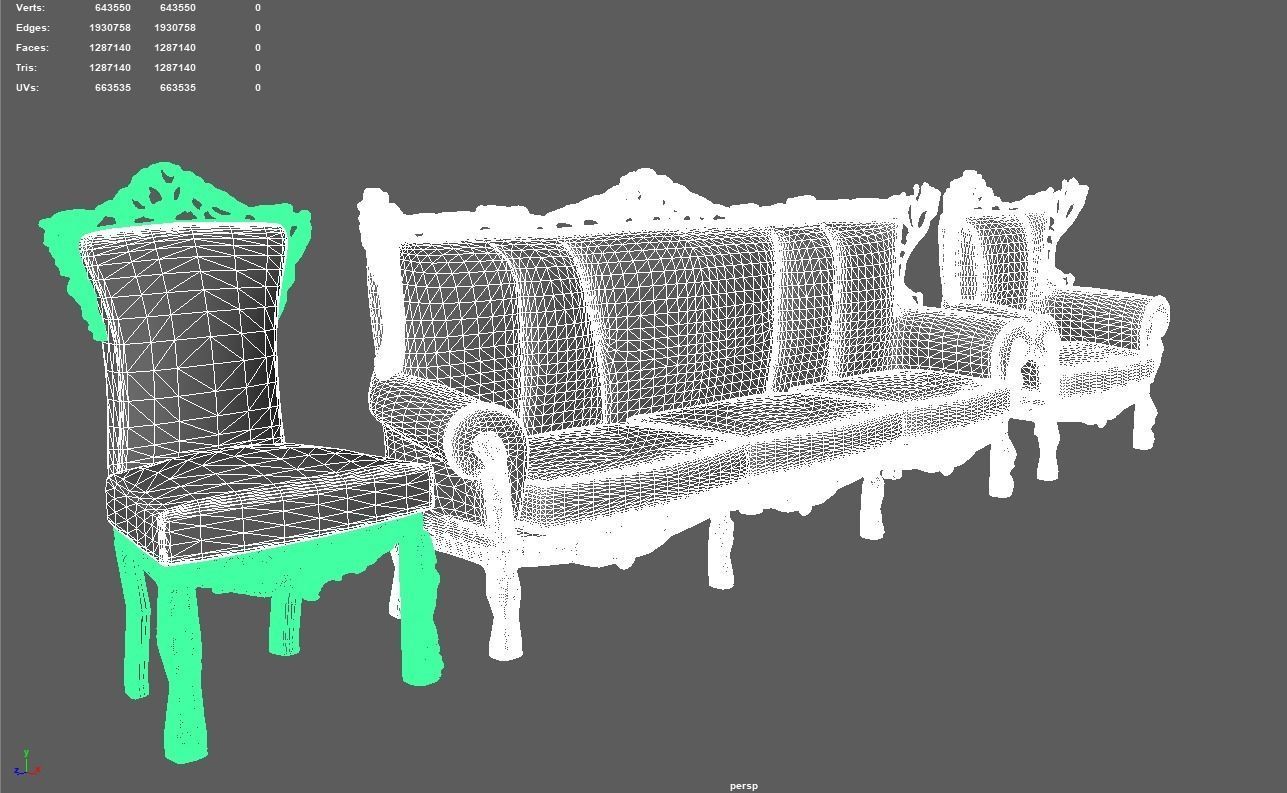 Classic sofa and chair 3D model_6