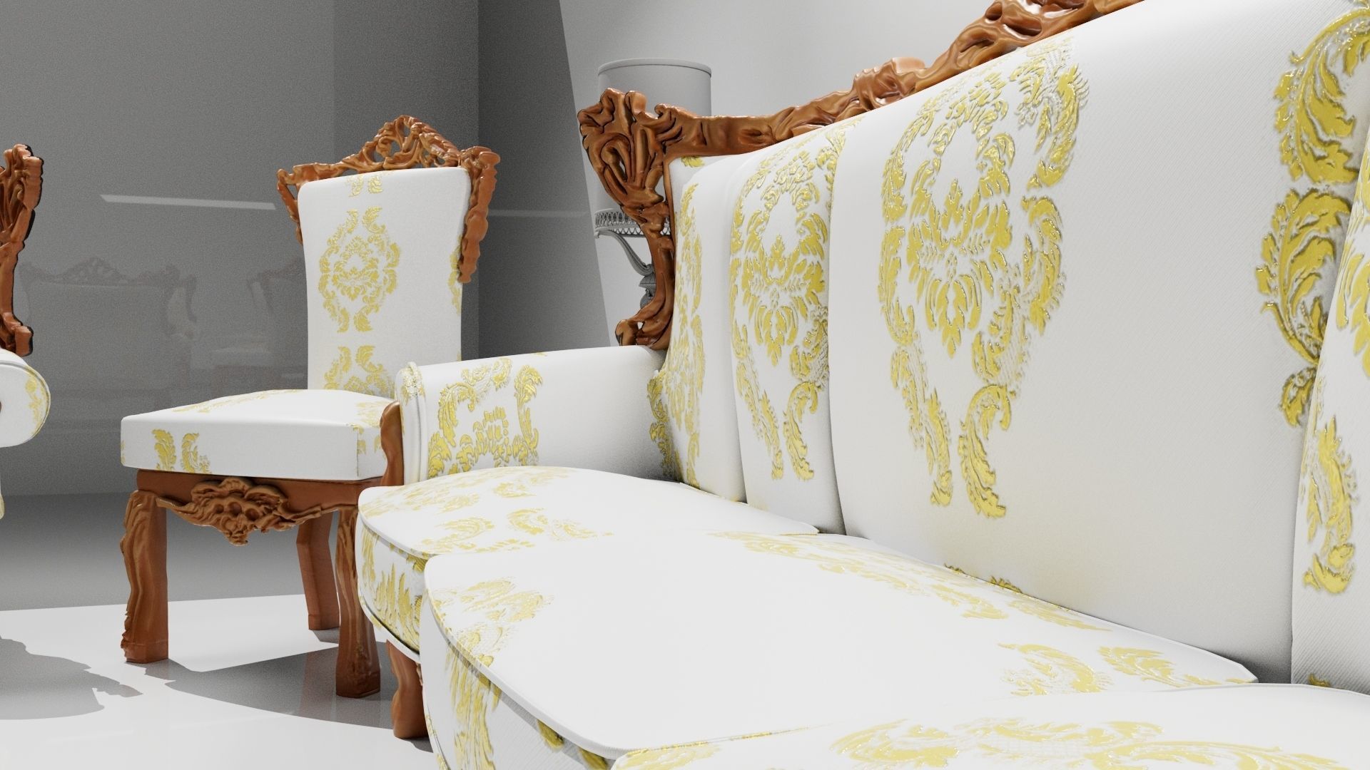 Classic sofa and chair 3D model_4