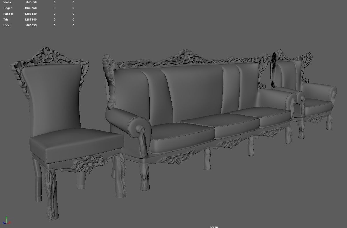 Classic sofa and chair 3D model_5